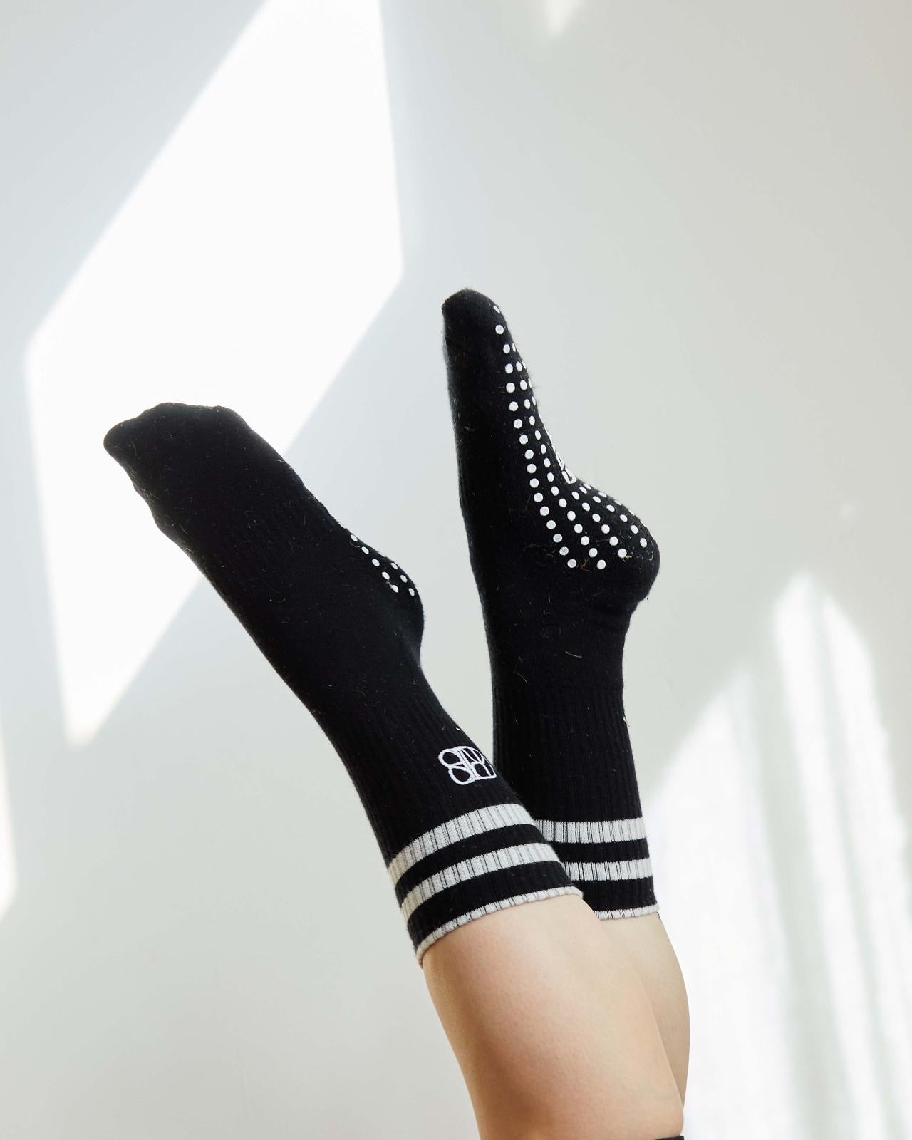 Grips Studio Pilates Socks - Black White Barre Socks - Anti-Slip Workout Socks