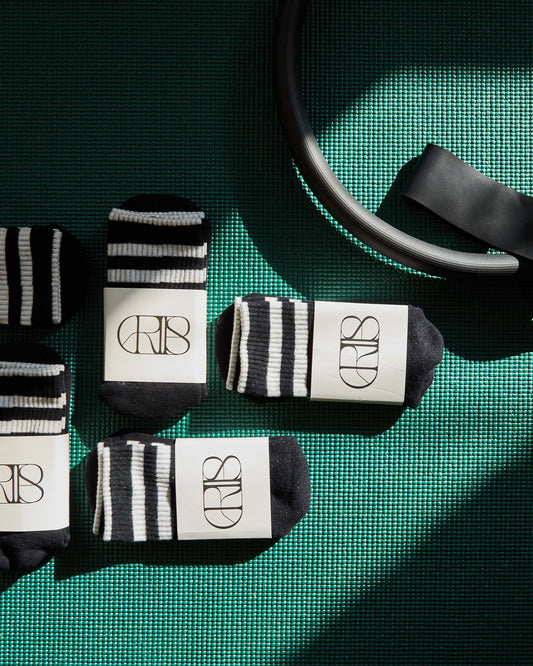 Grips Studio Pilates Socks - Black White Barre Socks - Anti-Slip Workout Socks